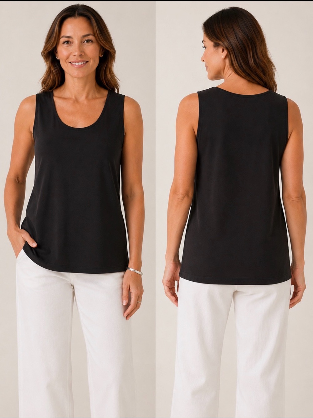 NWT Eileen Fisher Black Scoop Neck 100% silk Tank Top